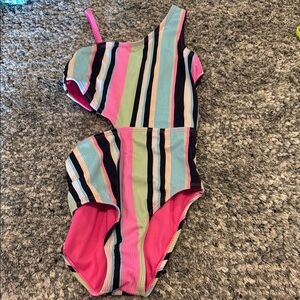 Colorful Striped One-Shoulder Swimsuit